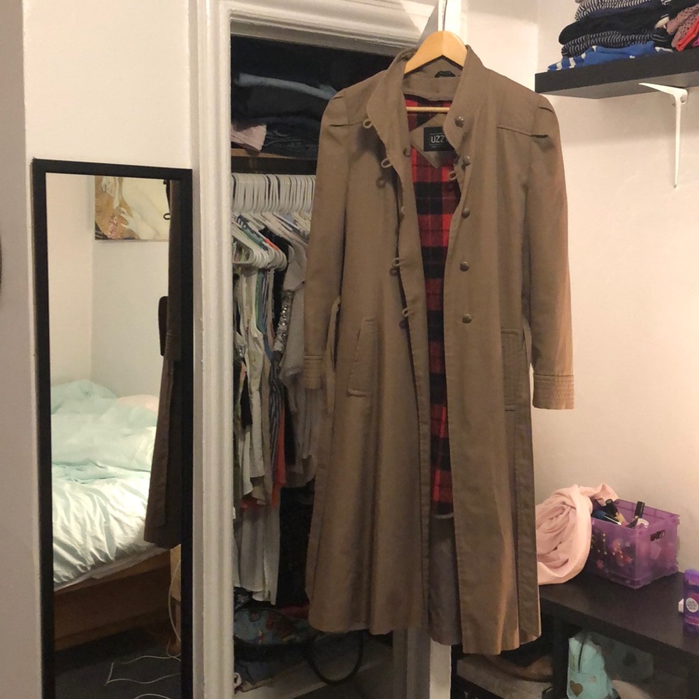 Vintage twill trench coat w/ removable plaid layer